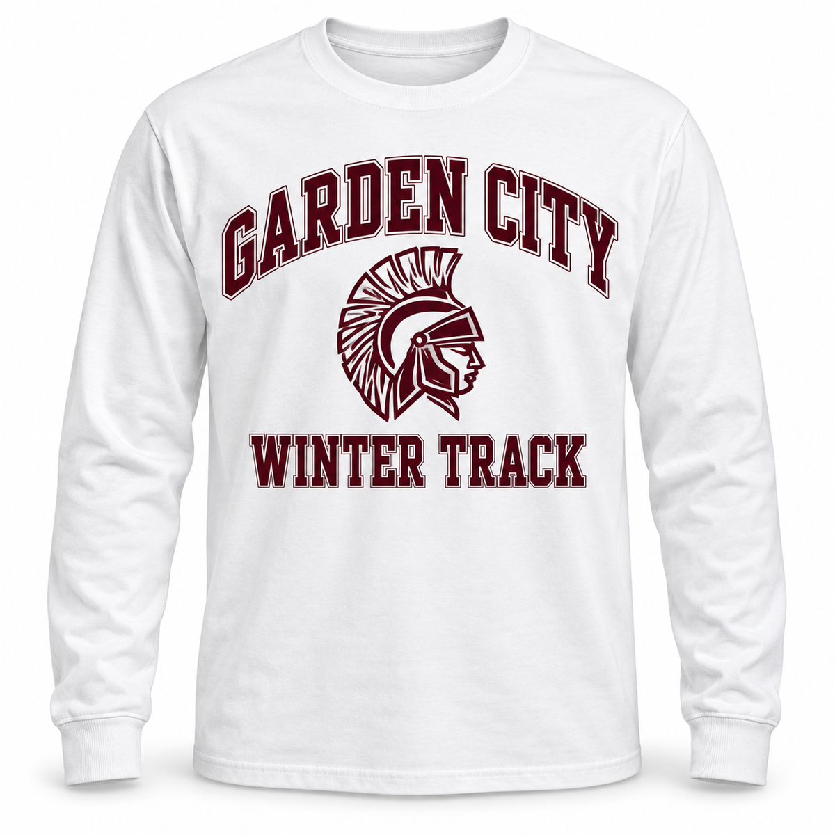Garden City Winter Track Long-Sleeve Tee in White; digital mockup