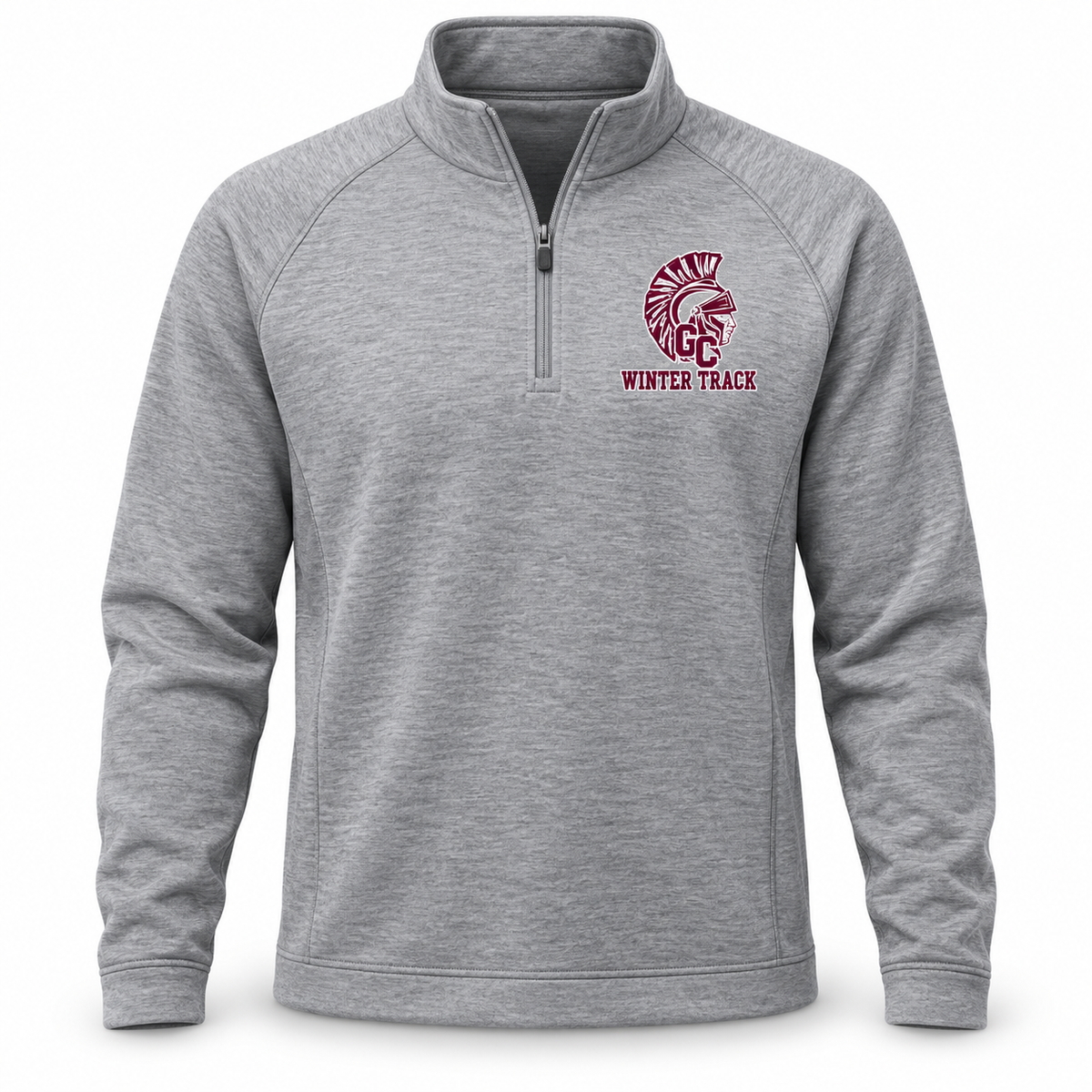 Garden City Winter Track Quarter-Zip Warmup in Heather Gray; digital mockup