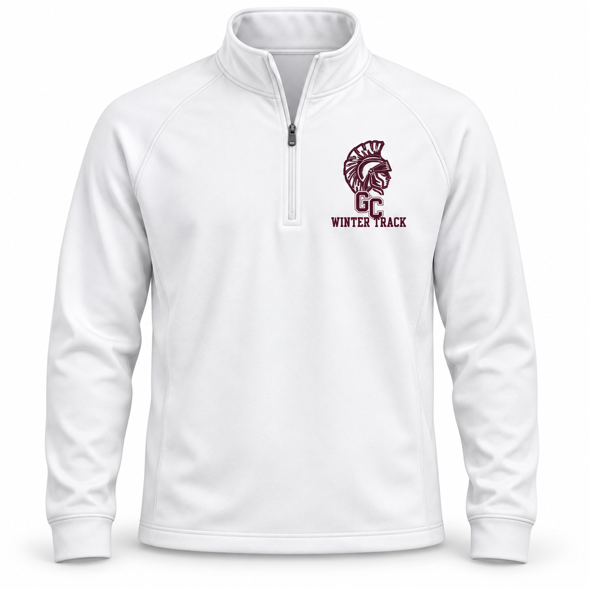 Garden City Winter Track Quarter-Zip Warmup in White; digital mockup