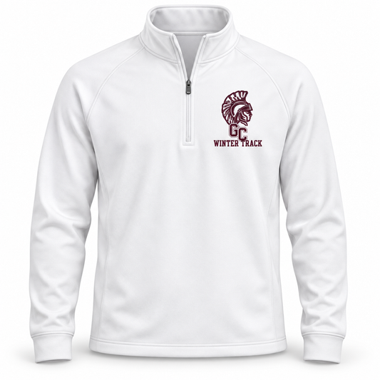 Garden City Winter Track Quarter-Zip Warmup in White; digital mockup