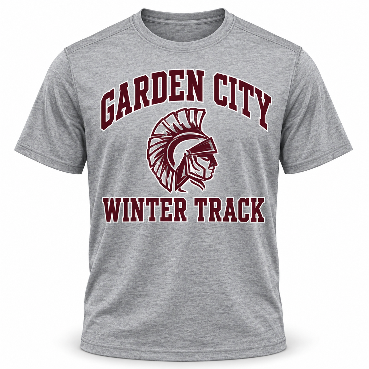 Garden City Winter Track Performance Tee in Heather Gray; digital mockup