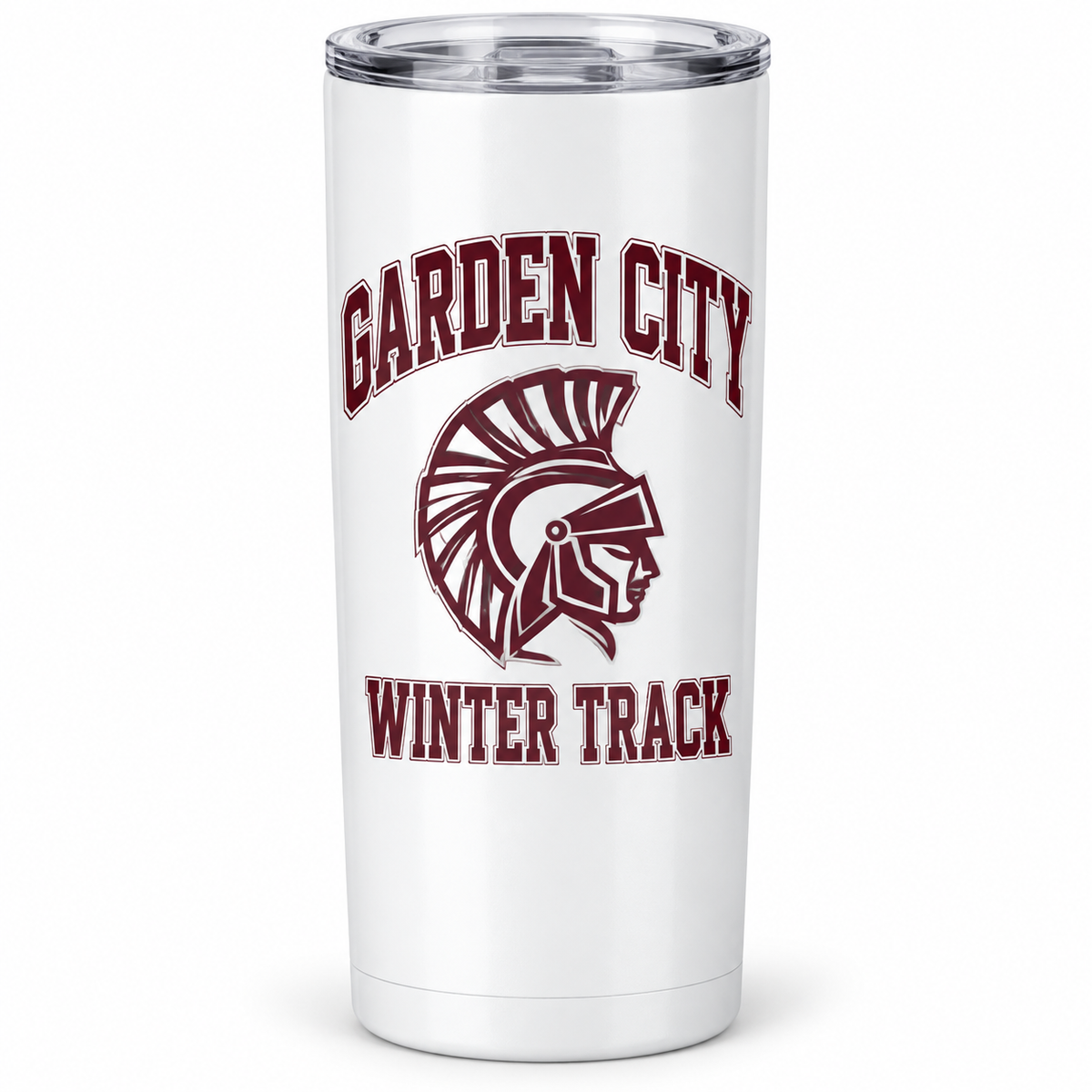 Garden City Winter Track 20 oz Tumbler in White; digital mockup