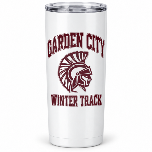 Garden City Winter Track 20 oz Tumbler in White; digital mockup