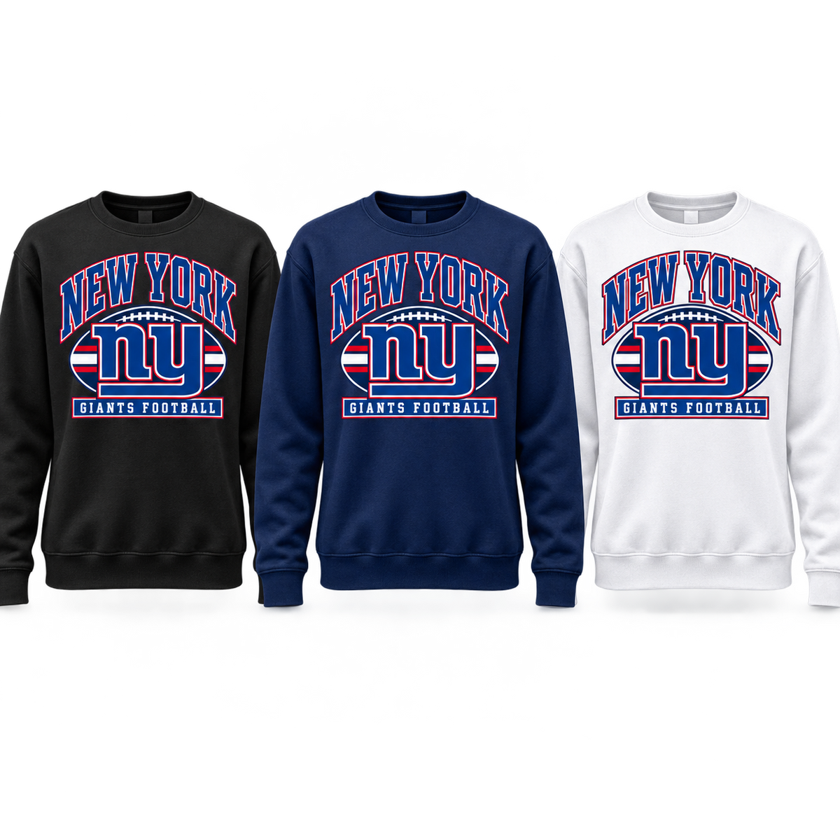New York Giants Youth Heritage Crest Crewneck Sweatshirt in black, navy and white
