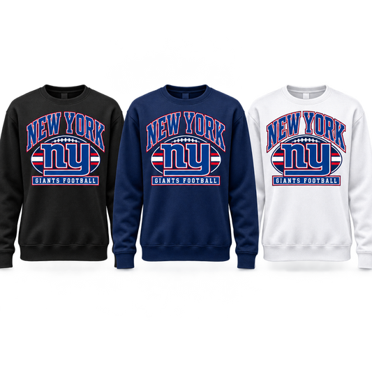 New York Giants Youth Heritage Crest Crewneck Sweatshirt in black, navy and white