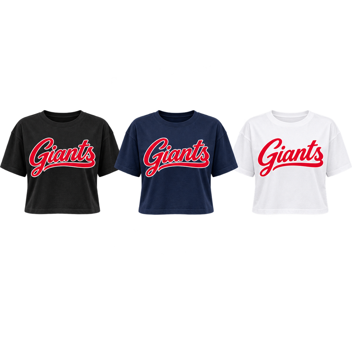 New York Giants Women's Script Cropped T-Shirt in Black, Navy, White