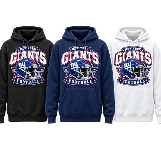 New York Giants Youth Helmet Badge Pullover Hoodie in black, navy and white