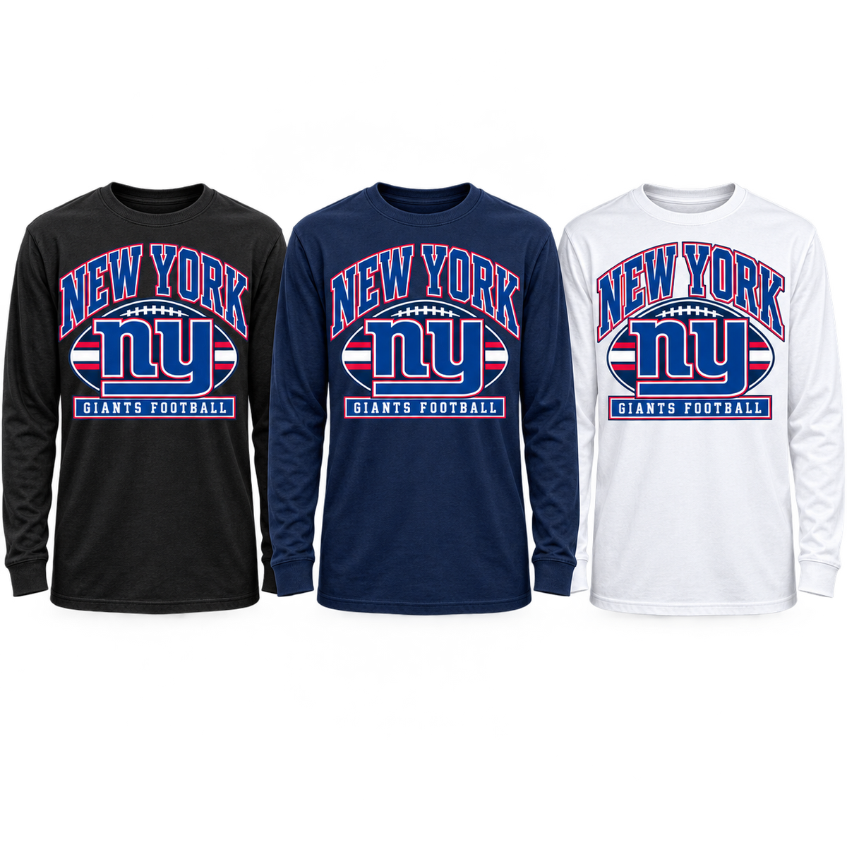 New York Giants Youth Heritage Crest Long Sleeve T-Shirt in black, navy and white