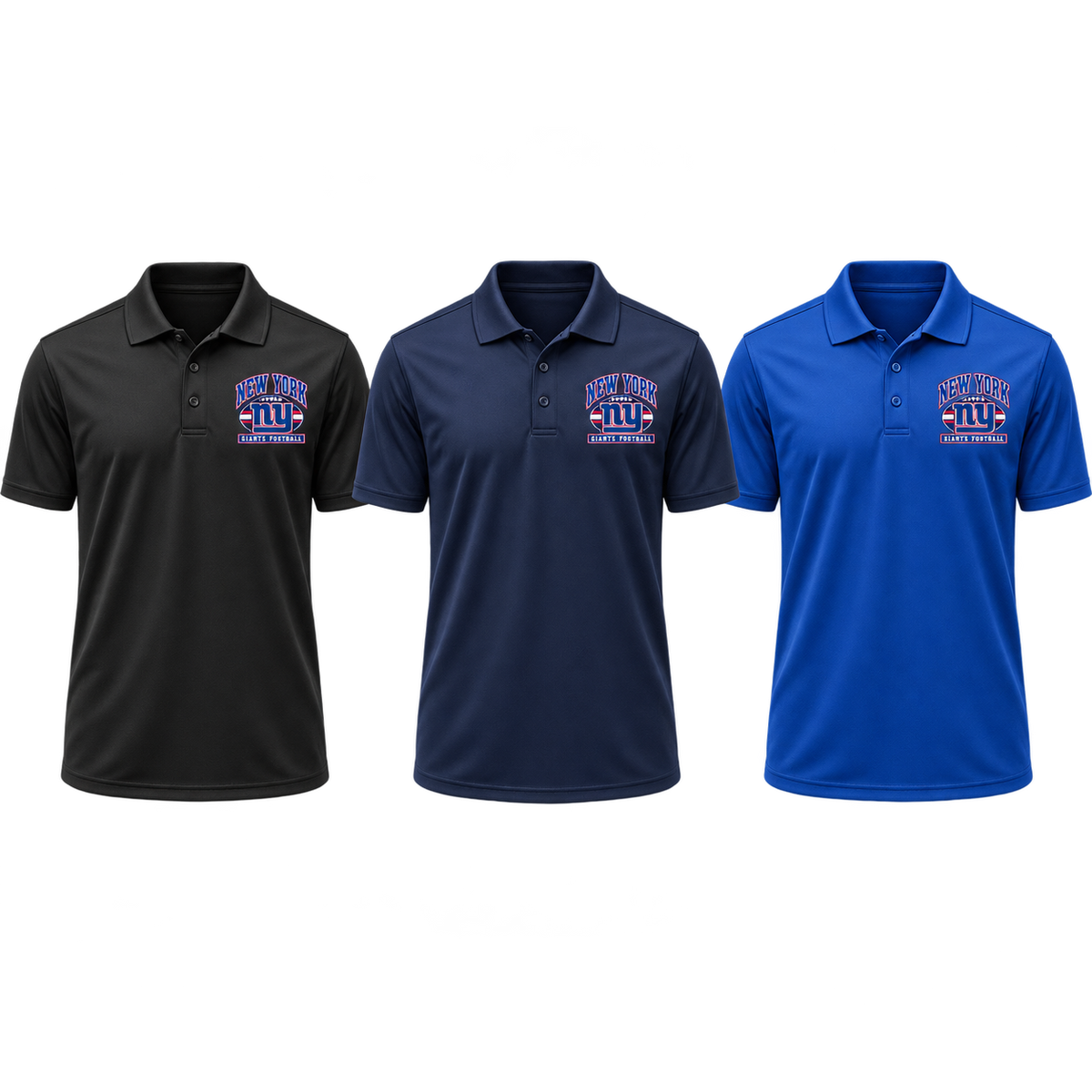 New York Giants Youth Heritage Crest Performance Polo in Black, Navy, Royal Blue