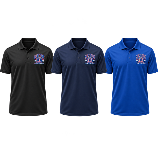 New York Giants Youth Heritage Crest Performance Polo in Black, Navy, Royal Blue