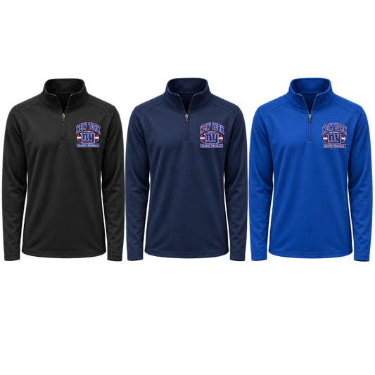New York Giants Youth Heritage Crest Quarter-Zip Pullover in Black, Navy, Royal Blue