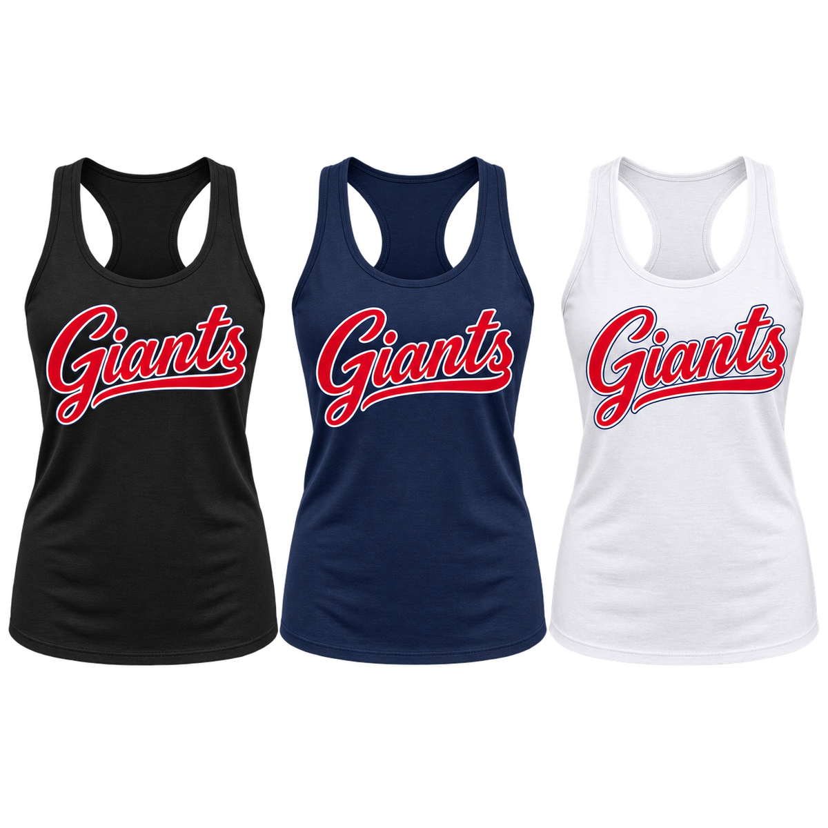 New York Giants Women's Script Racerback Tank in Black, Navy, White