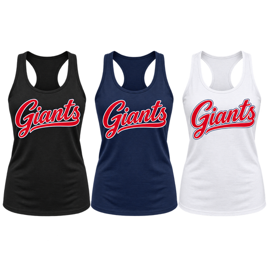 New York Giants Women's Script Racerback Tank in Black, Navy, White