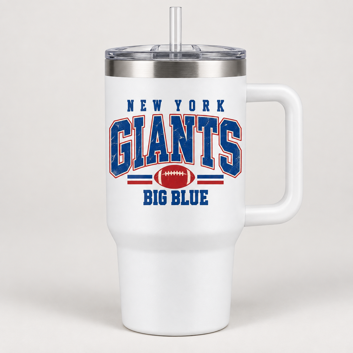 New York Giants Vintage Gridiron Handled Tumbler in White, front view
