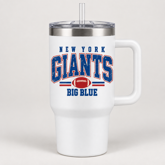 New York Giants Vintage Gridiron Handled Tumbler in White, front view