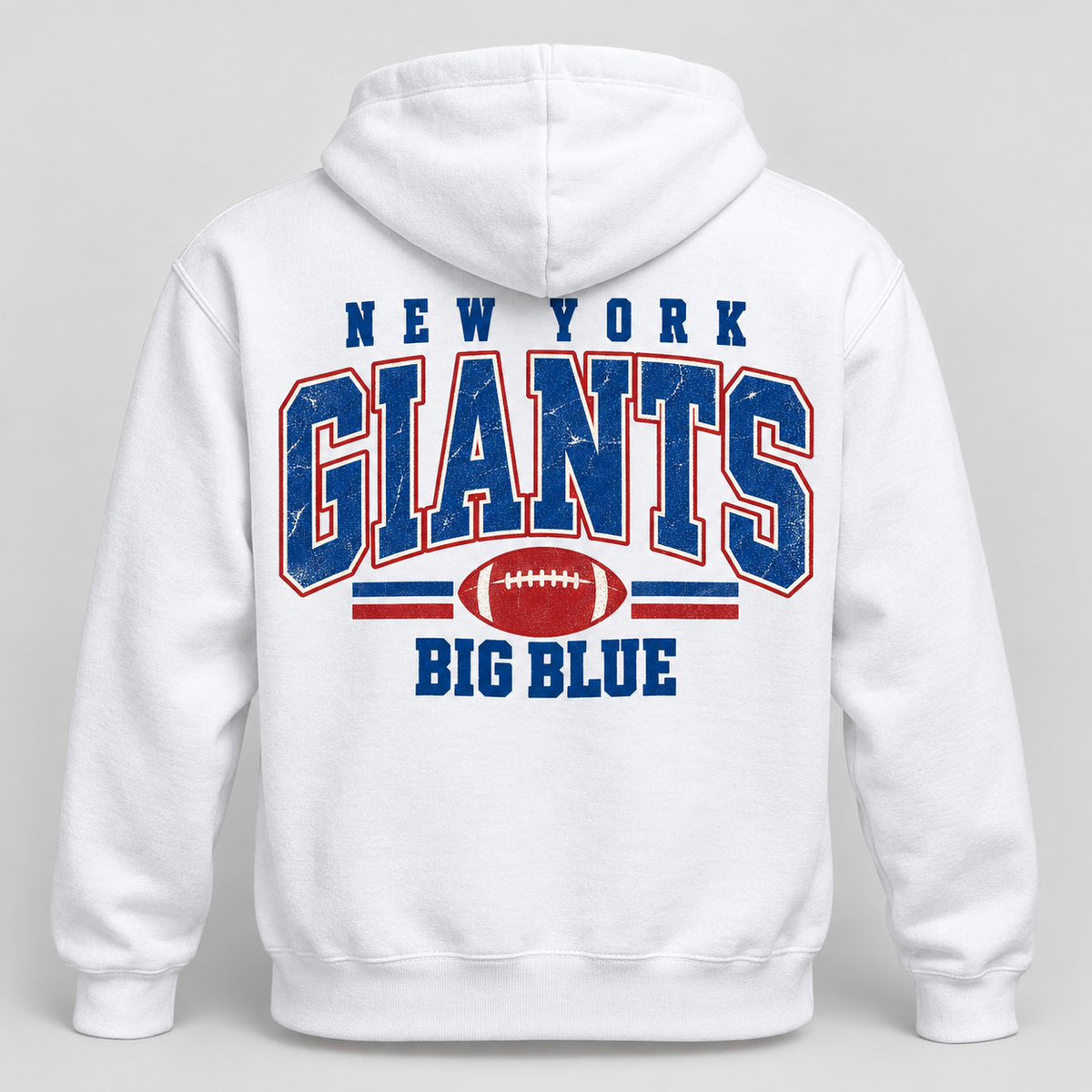 New York Giants Vintage Gridiron NY Chest / Full Back Hoodie in White, back view