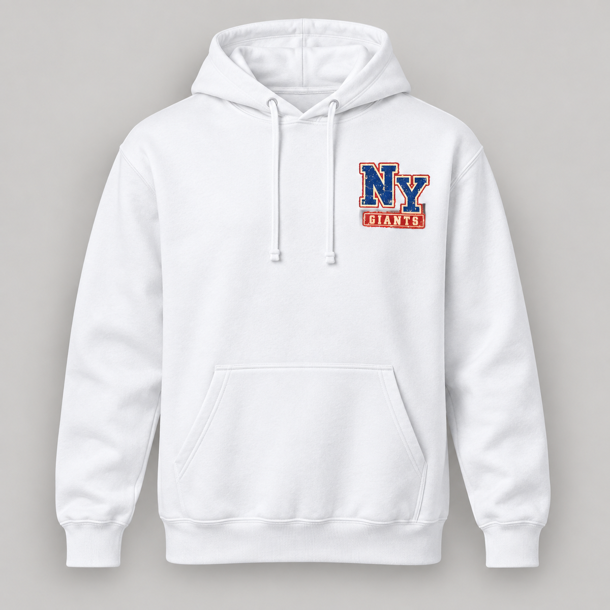 New York Giants Vintage Gridiron NY Chest / Full Back Hoodie in White, front view
