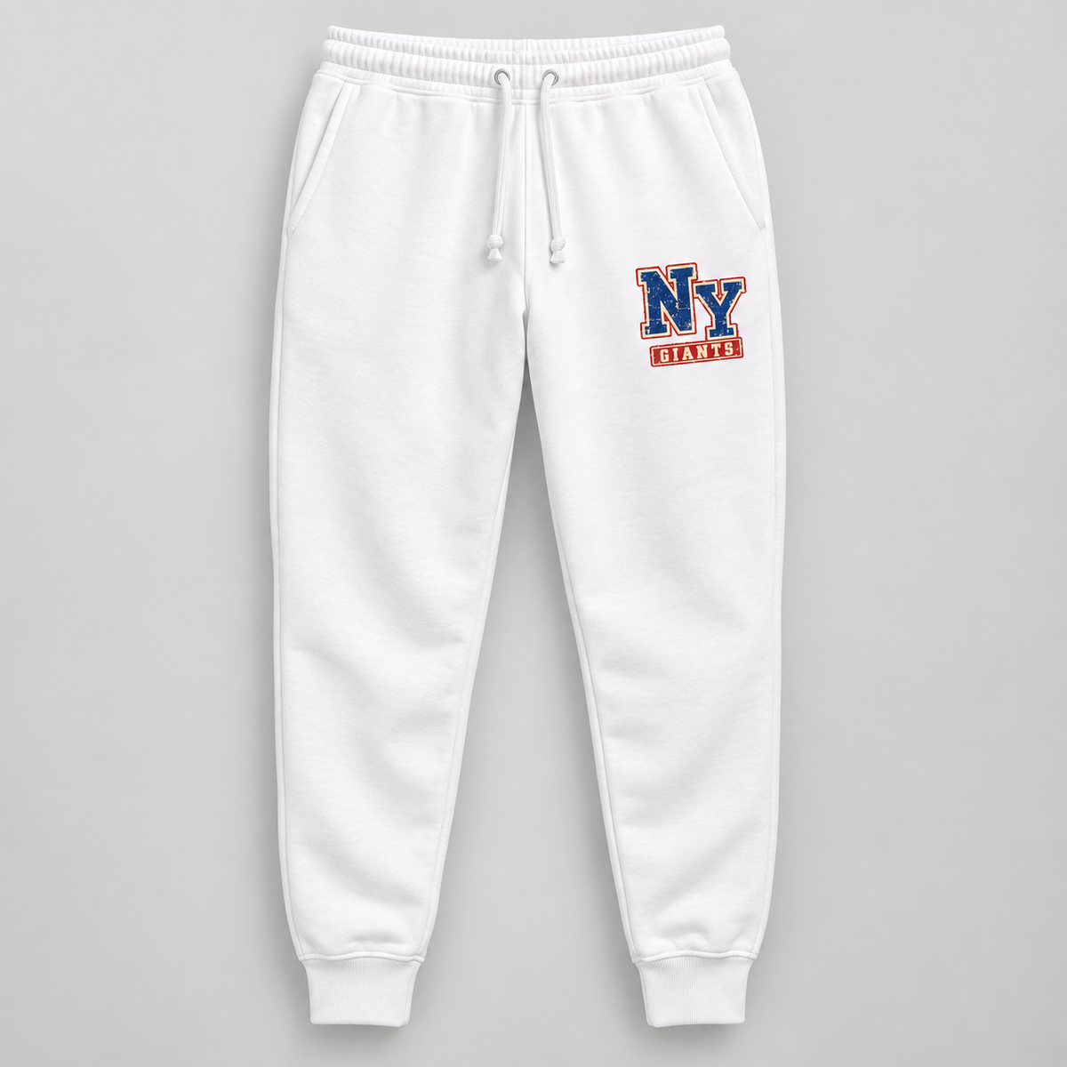 New York Giants Vintage Gridiron NY Monogram Joggers in White, front view