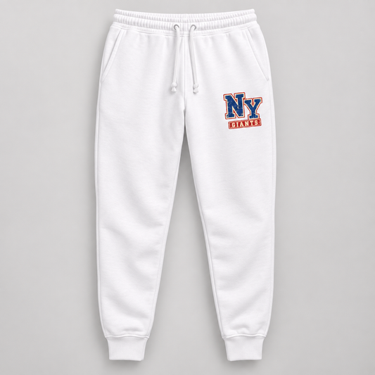 New York Giants Vintage Gridiron NY Monogram Joggers in White, front view