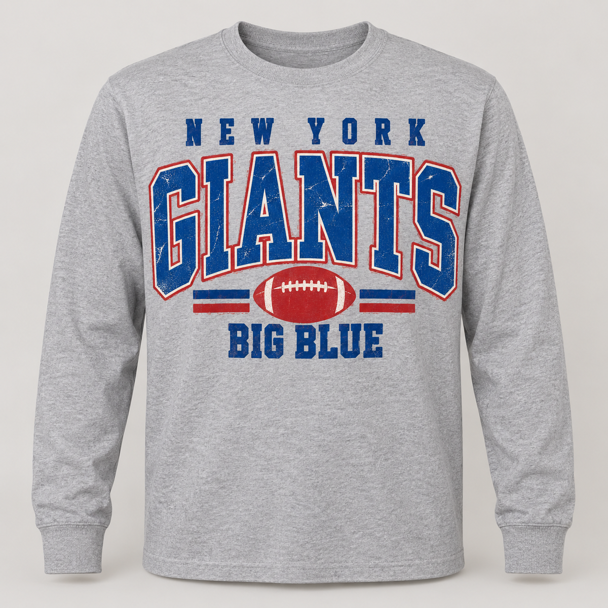 New York Giants Vintage Gridiron Men's / Unisex Long Sleeve T-Shirt in Sport Gray, front view