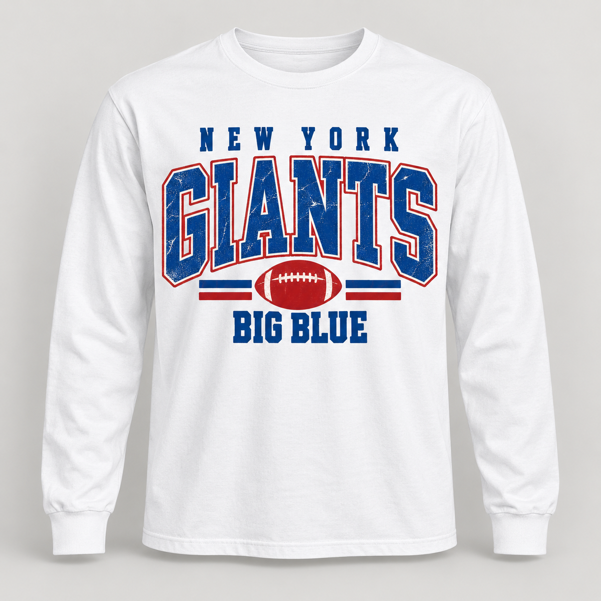 New York Giants Vintage Gridiron Men's / Unisex Long Sleeve T-Shirt in White, front view