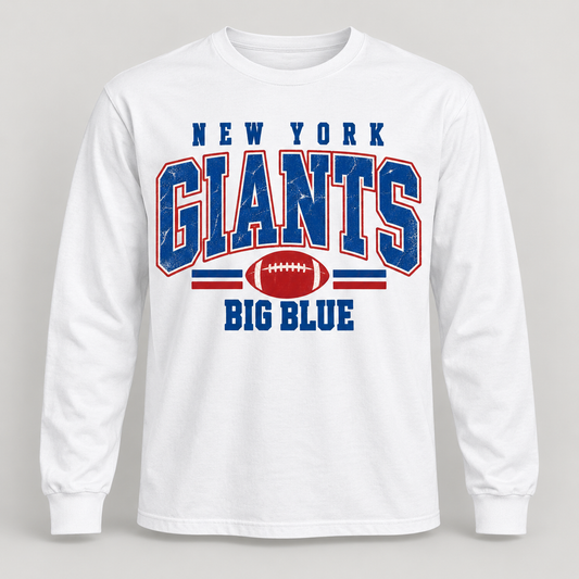 New York Giants Vintage Gridiron Men's / Unisex Long Sleeve T-Shirt in White, front view