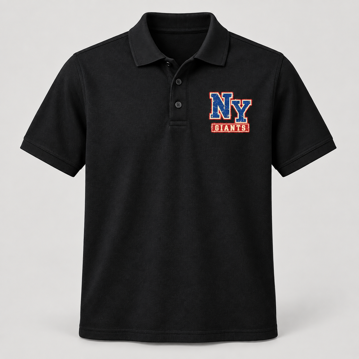 New York Giants Vintage Gridiron NY Chest Pique Polo in Black, front view