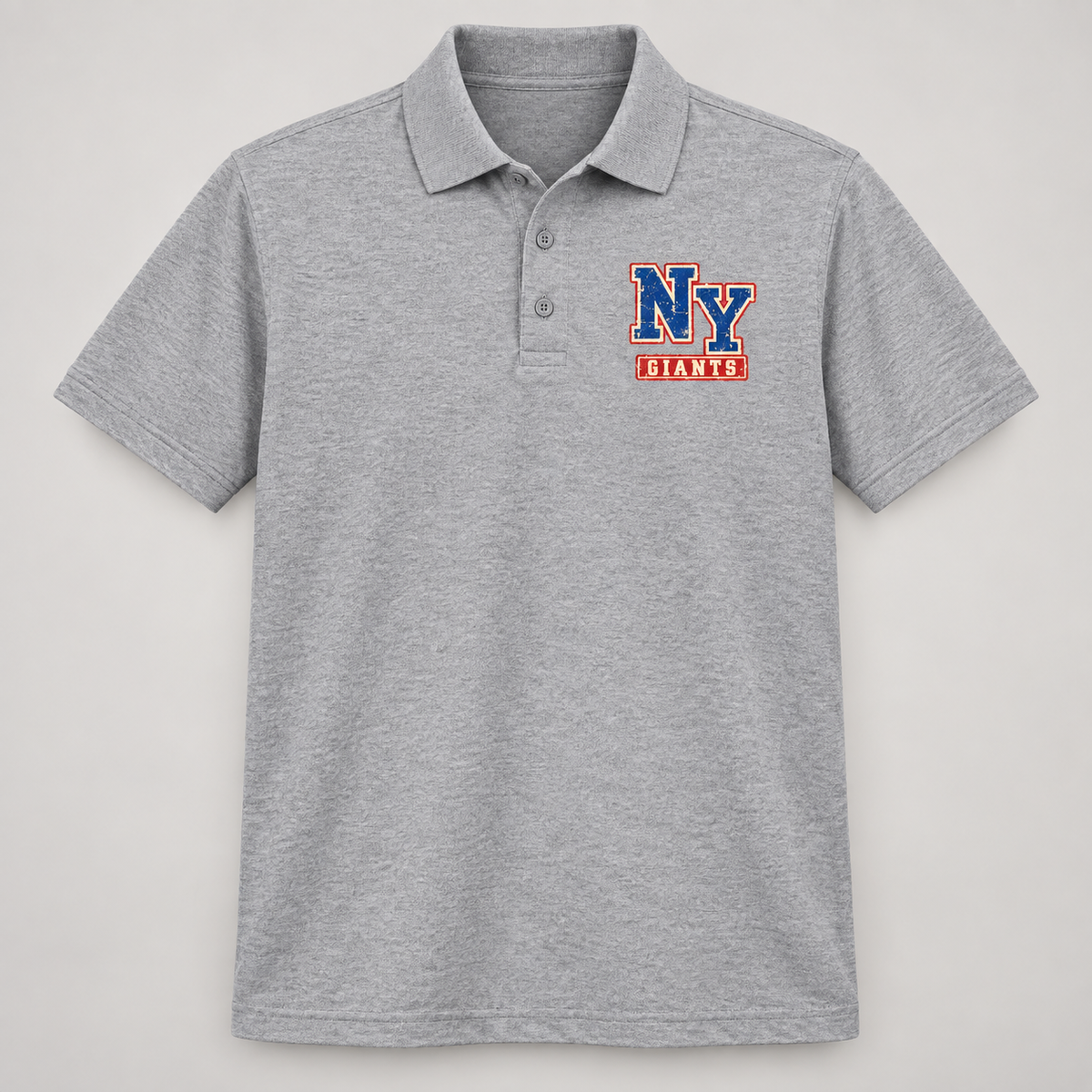 New York Giants Vintage Gridiron NY Chest Pique Polo in Sport Gray, front view