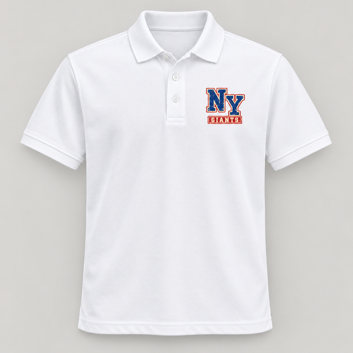 New York Giants Vintage Gridiron NY Chest Pique Polo in White, front view