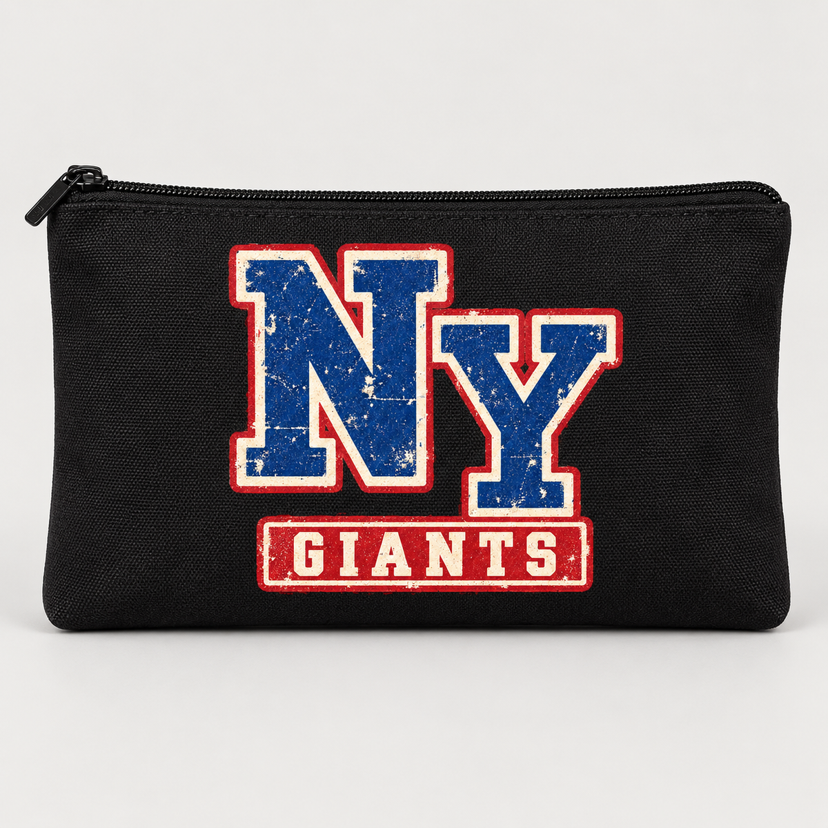 New York Giants Vintage Gridiron NY Monogram Zippered Pouch in Black, front view