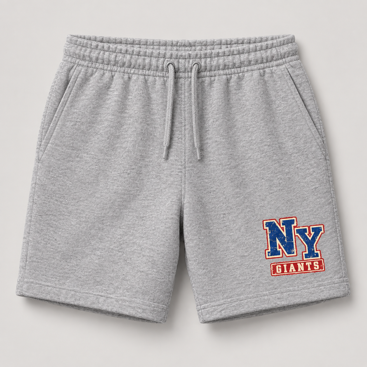 New York Giants Vintage Gridiron NY Monogram Fleece Shorts in Sport Gray, front view