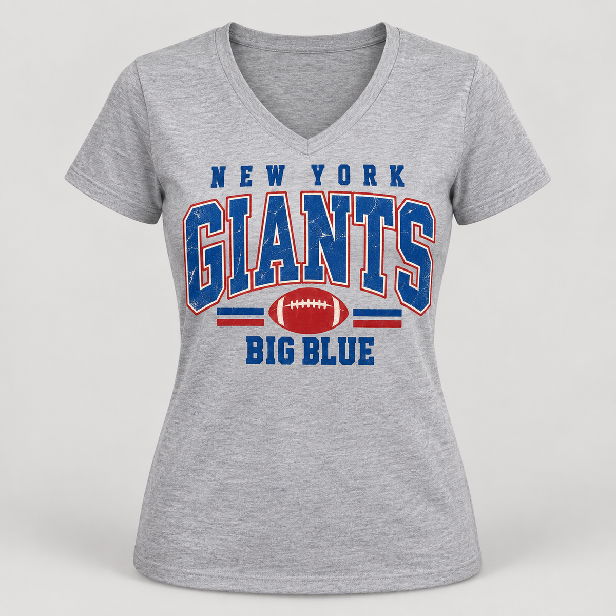 New York Giants Vintage Gridiron Women's V-Neck T-Shirt in Sport Gray, front view