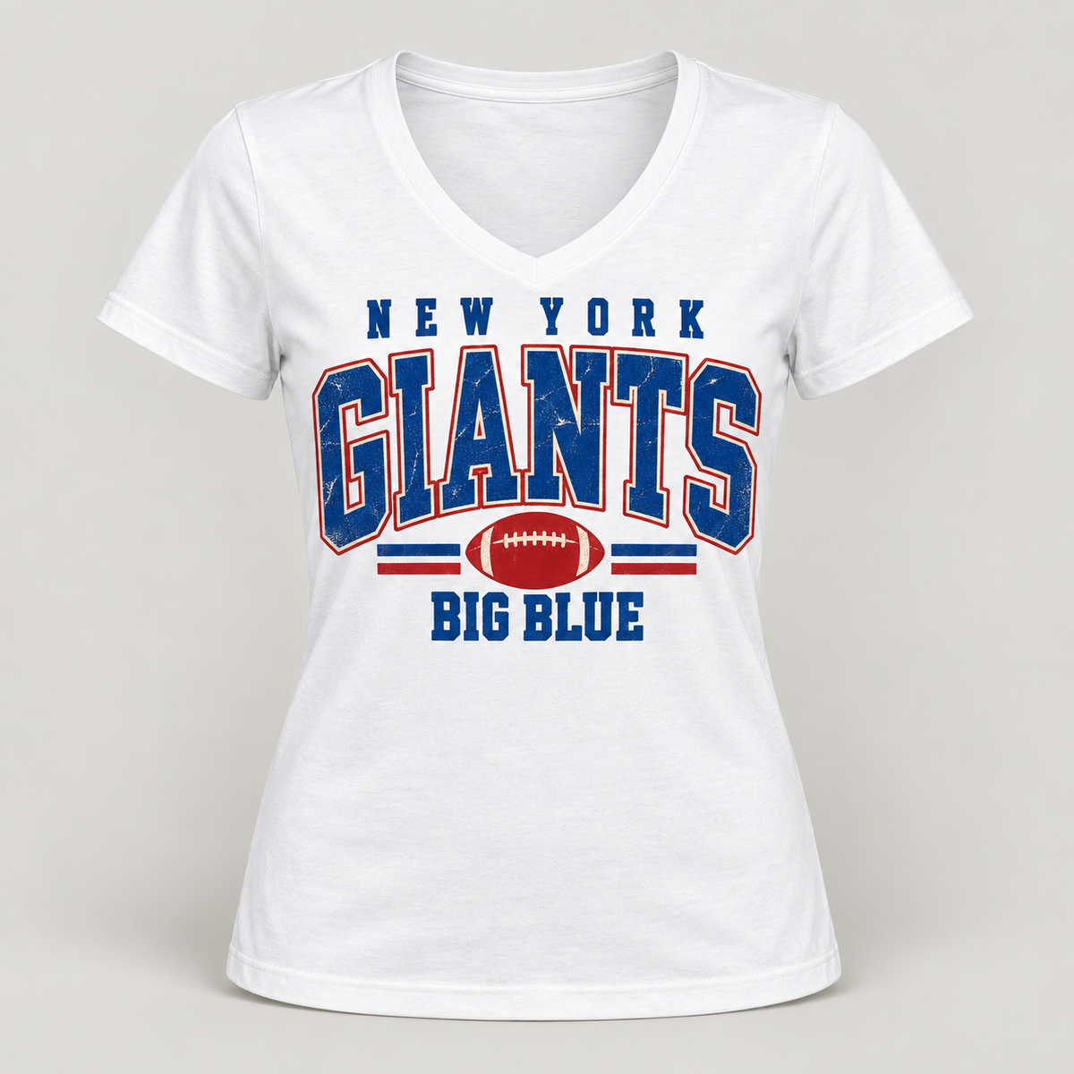 New York Giants Vintage Gridiron Women's V-Neck T-Shirt in White, front view