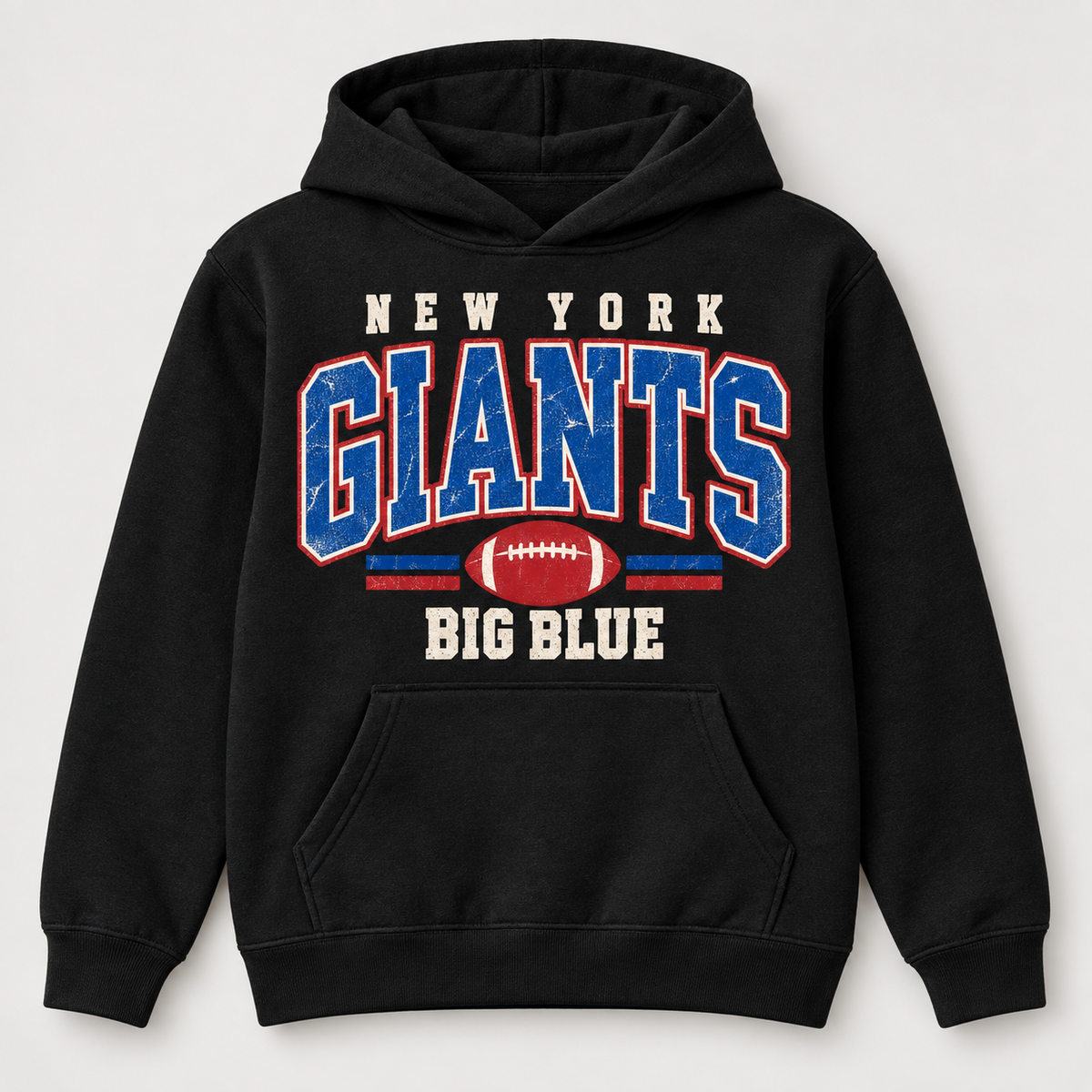 New York Giants Vintage Gridiron Youth Pullover Hoodie in Black, front view