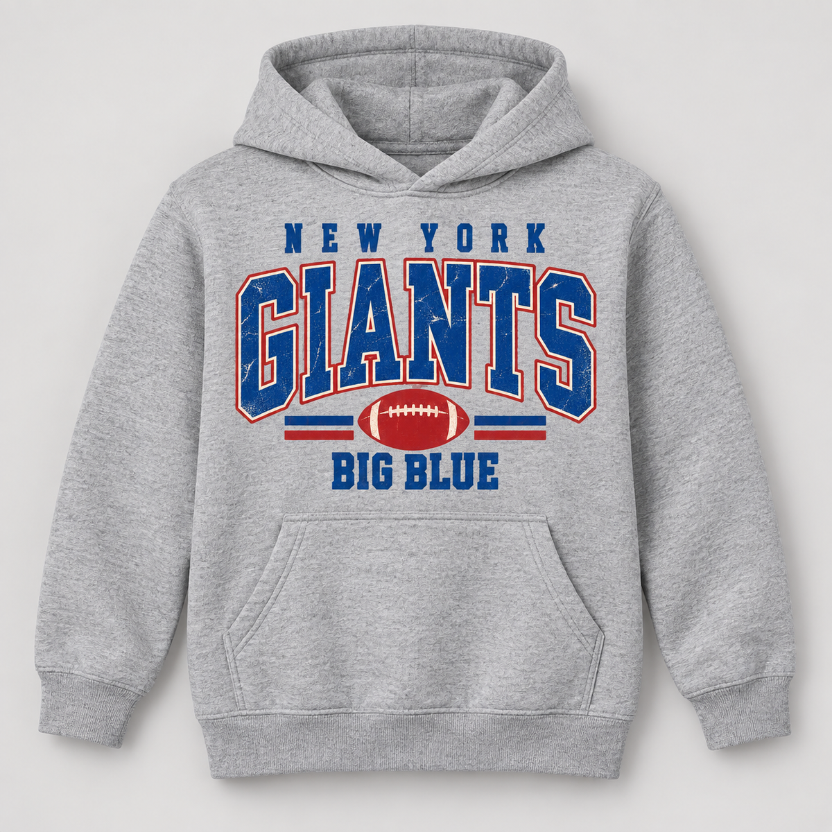 New York Giants Vintage Gridiron Youth Pullover Hoodie in Sport Gray, front view