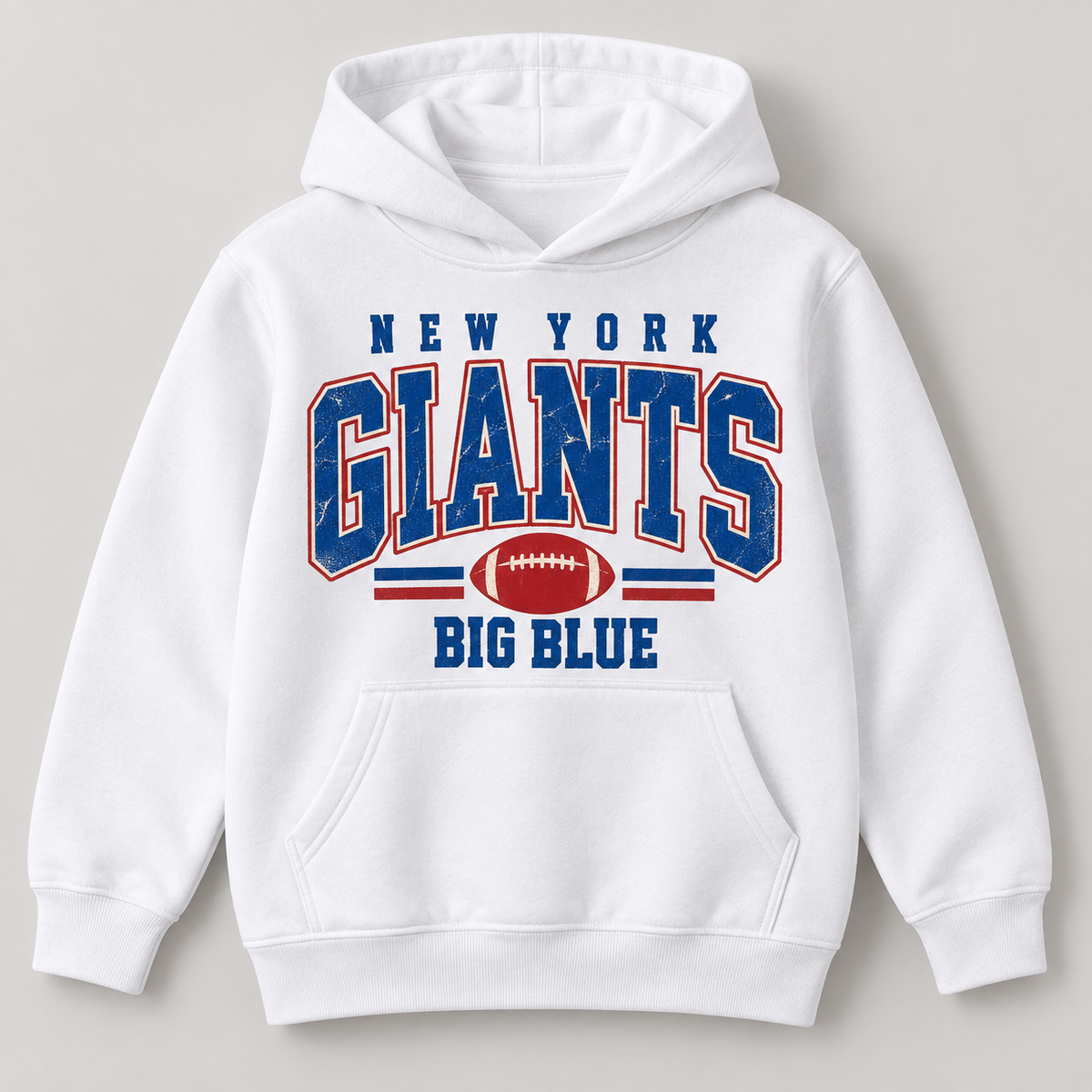 New York Giants Vintage Gridiron Youth Pullover Hoodie in White, front view