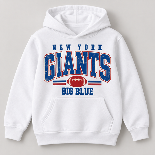 New York Giants Vintage Gridiron Youth Pullover Hoodie in White, front view