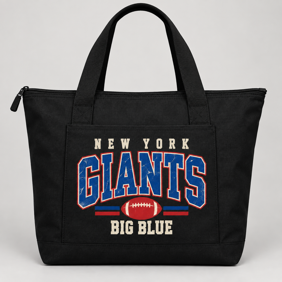 New York Giants Vintage Gridiron Zippered Tote Bag in Black, front view