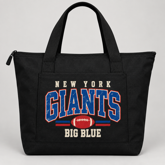 New York Giants Vintage Gridiron Zippered Tote Bag in Black, front view
