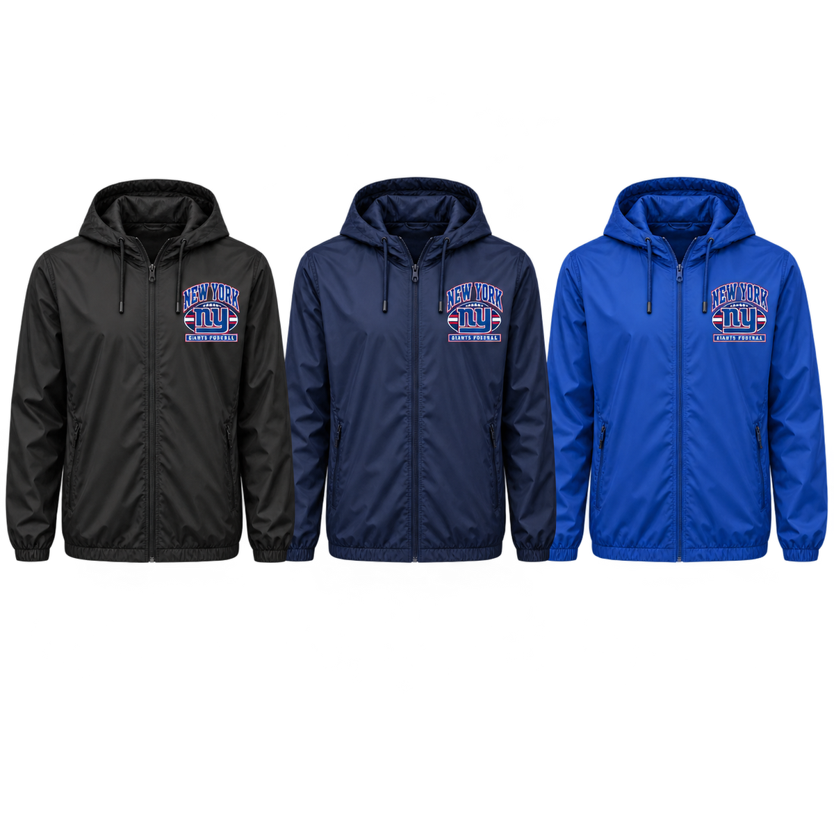 New York Giants Youth Heritage Crest Windbreaker in Black, Navy, Royal Blue
