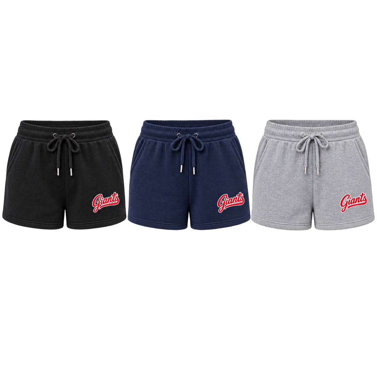 New York Giants Women's Script Lounge Shorts in Black, Navy, Sport Gray