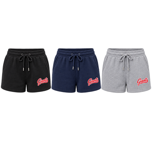 New York Giants Women's Script Lounge Shorts in Black, Navy, Sport Gray