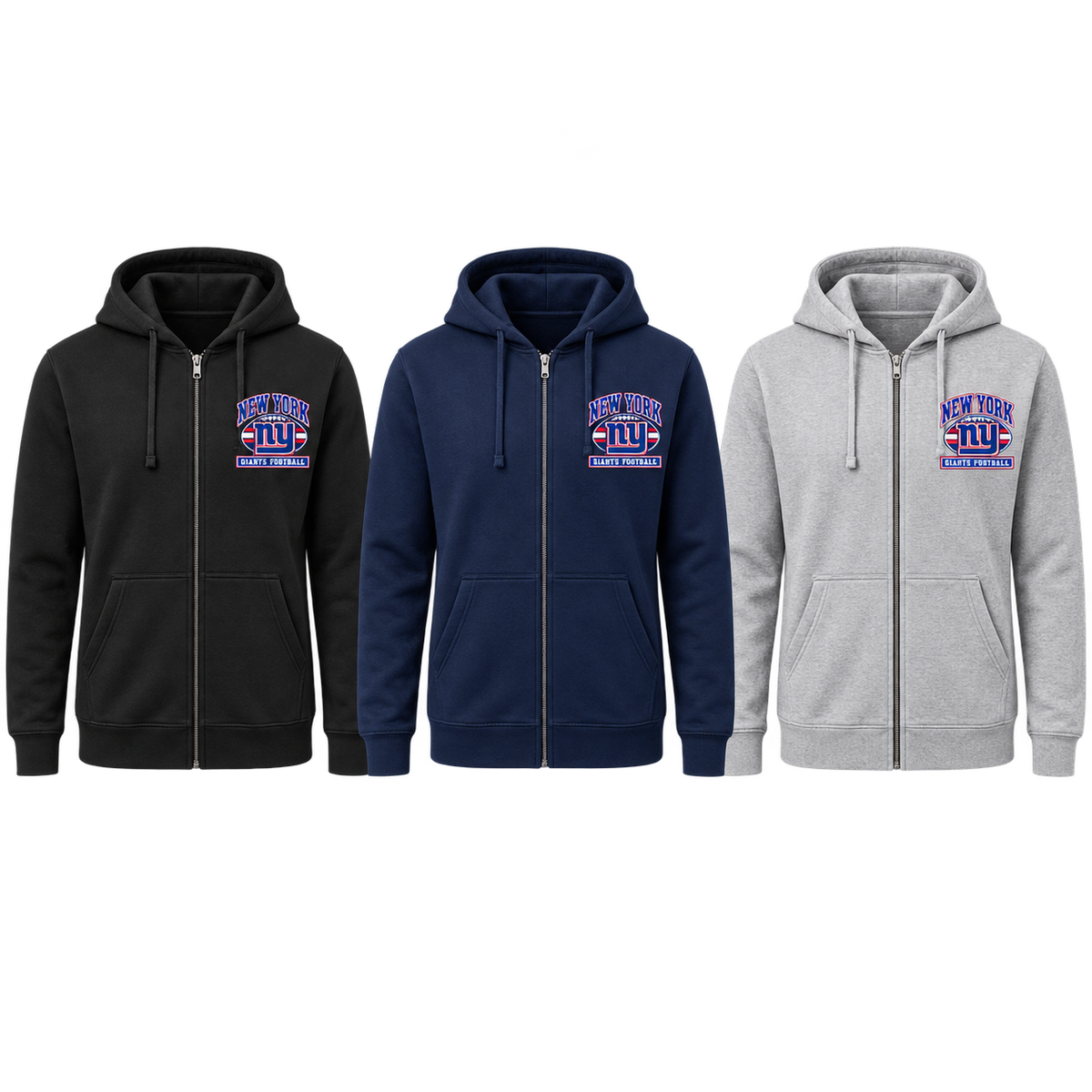 New York Giants Youth Heritage Crest Full-Zip Hoodie in Black, Navy, Sport Gray