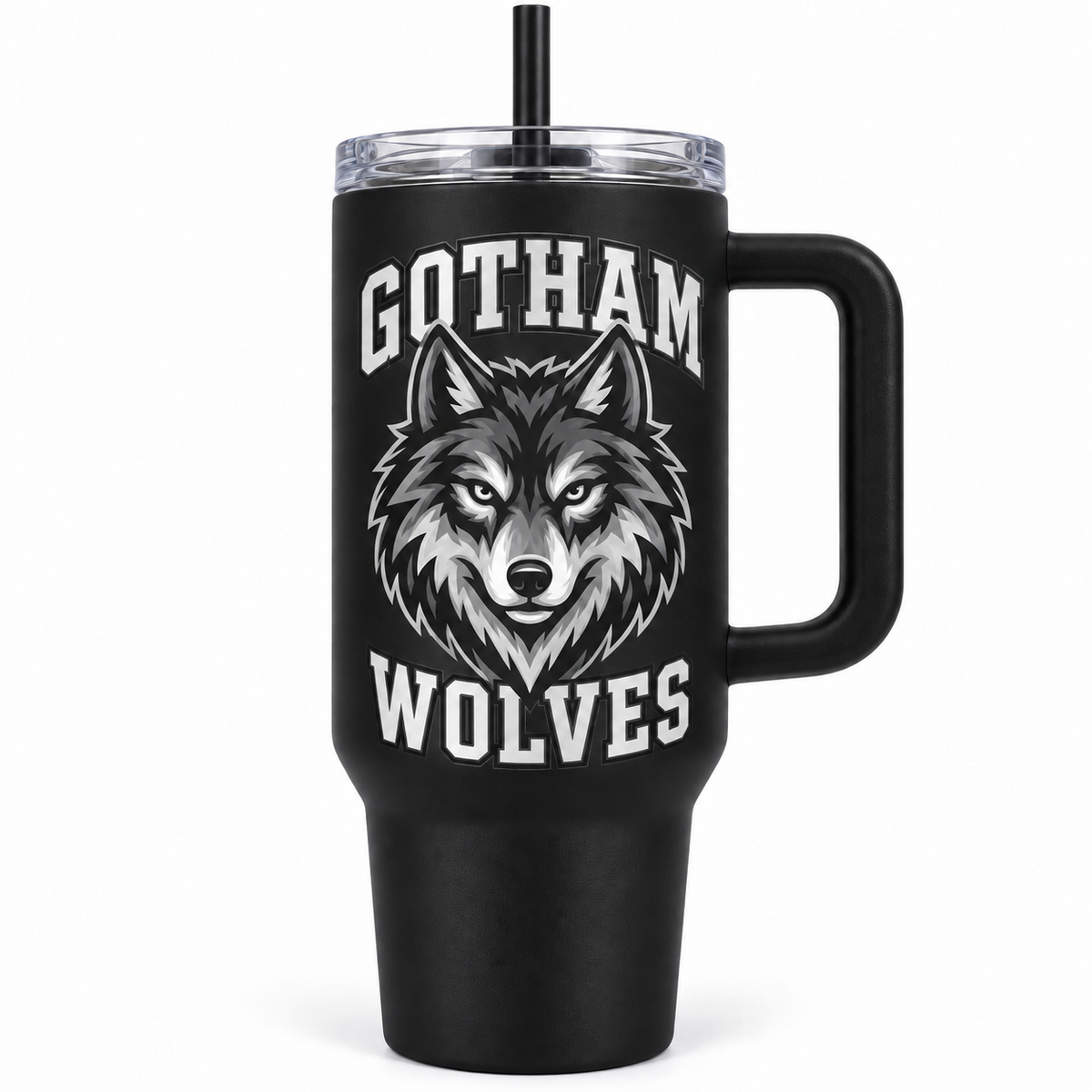 Gotham Avenue Wolves Mascot Handled Tumbler — Smoke