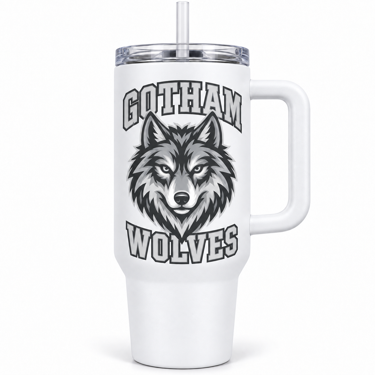 Gotham Avenue Wolves Mascot Handled Tumbler — Whiteout