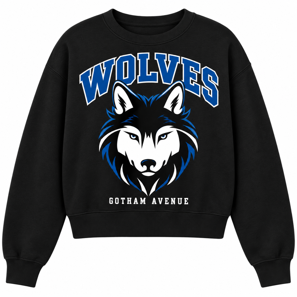 Gotham Avenue Wolves Women's Mascot Crop Sweatshirt — Black