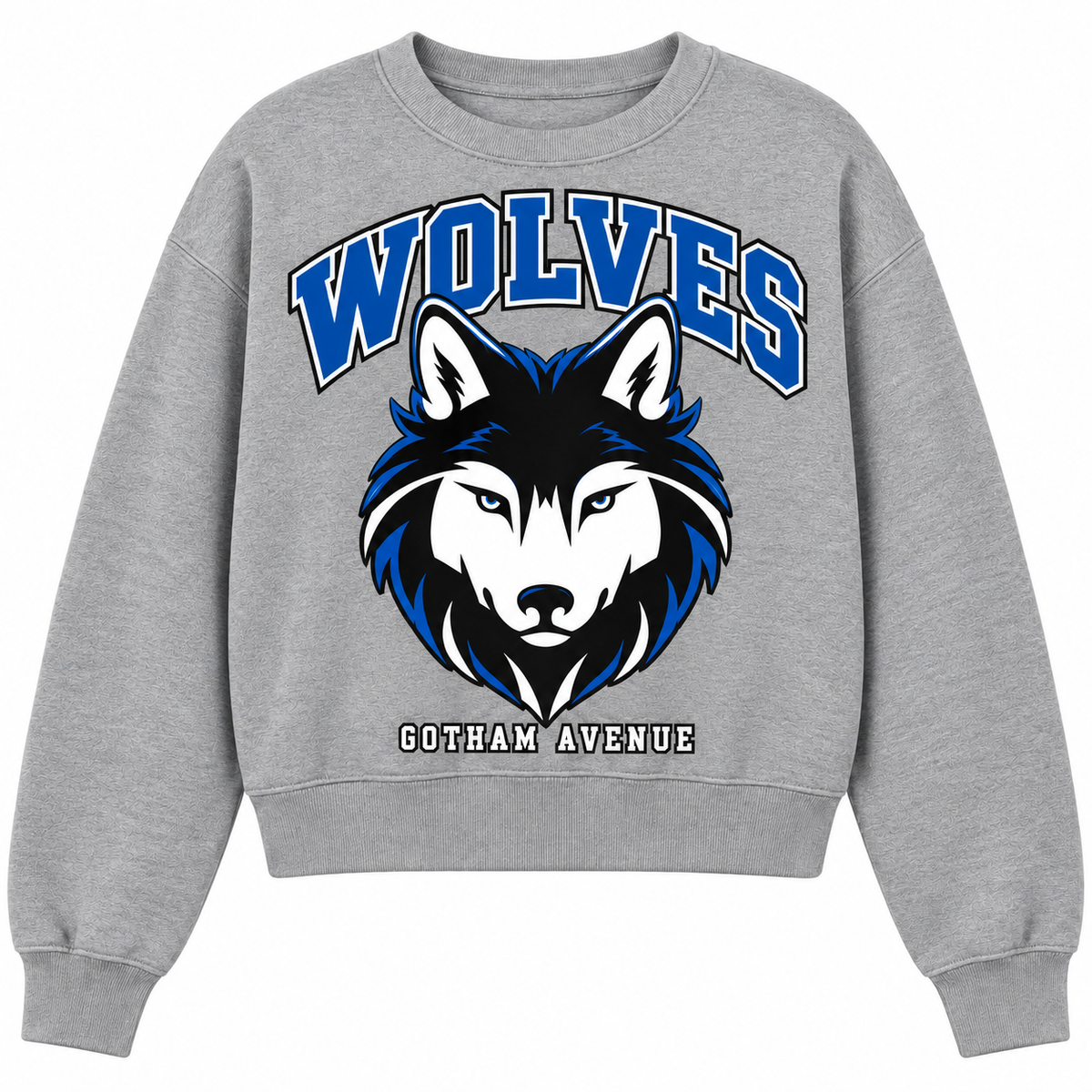 Gotham Avenue Wolves Women's Mascot Crop Sweatshirt — Heather Gray