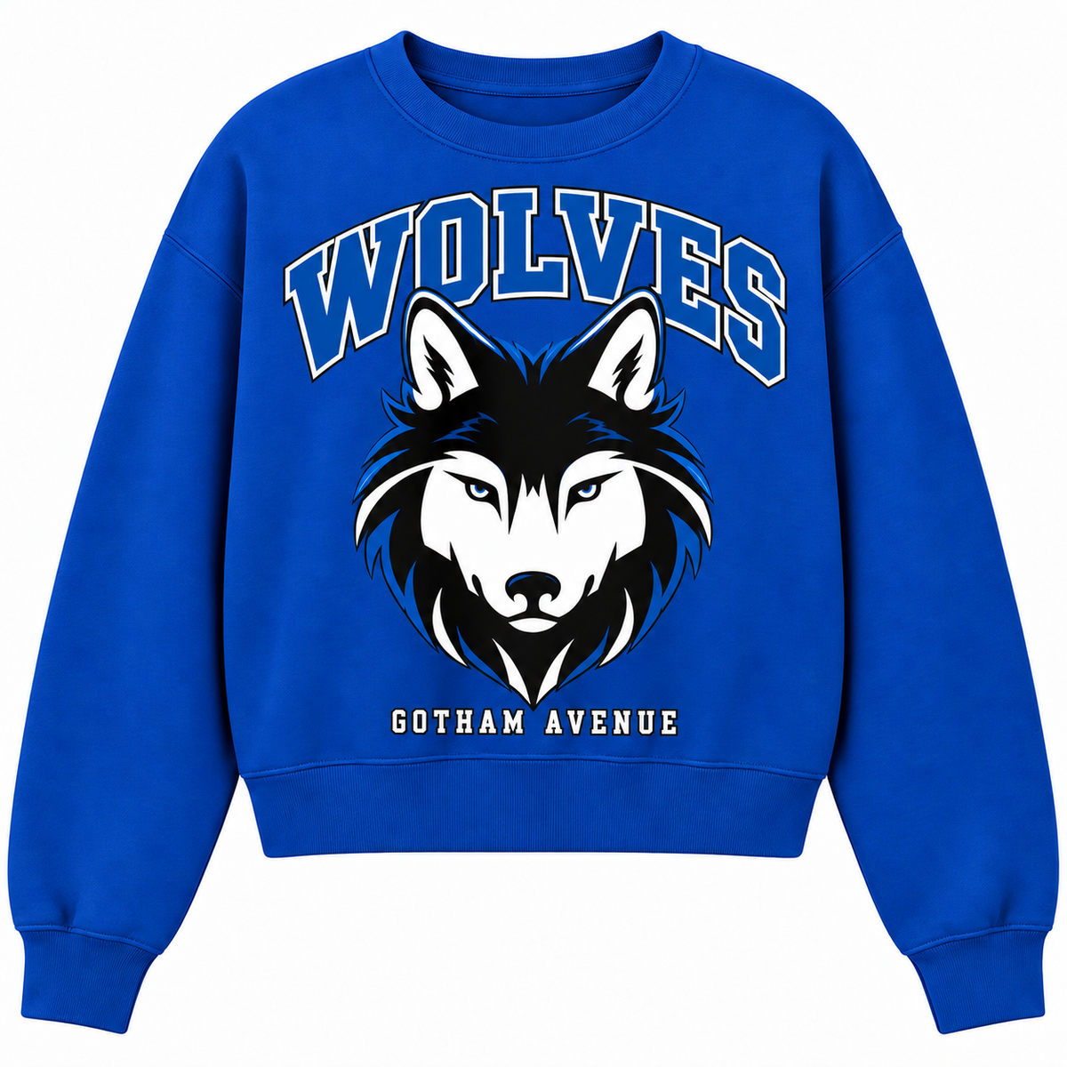 Gotham Avenue Wolves Women's Mascot Crop Sweatshirt — Royal Blue
