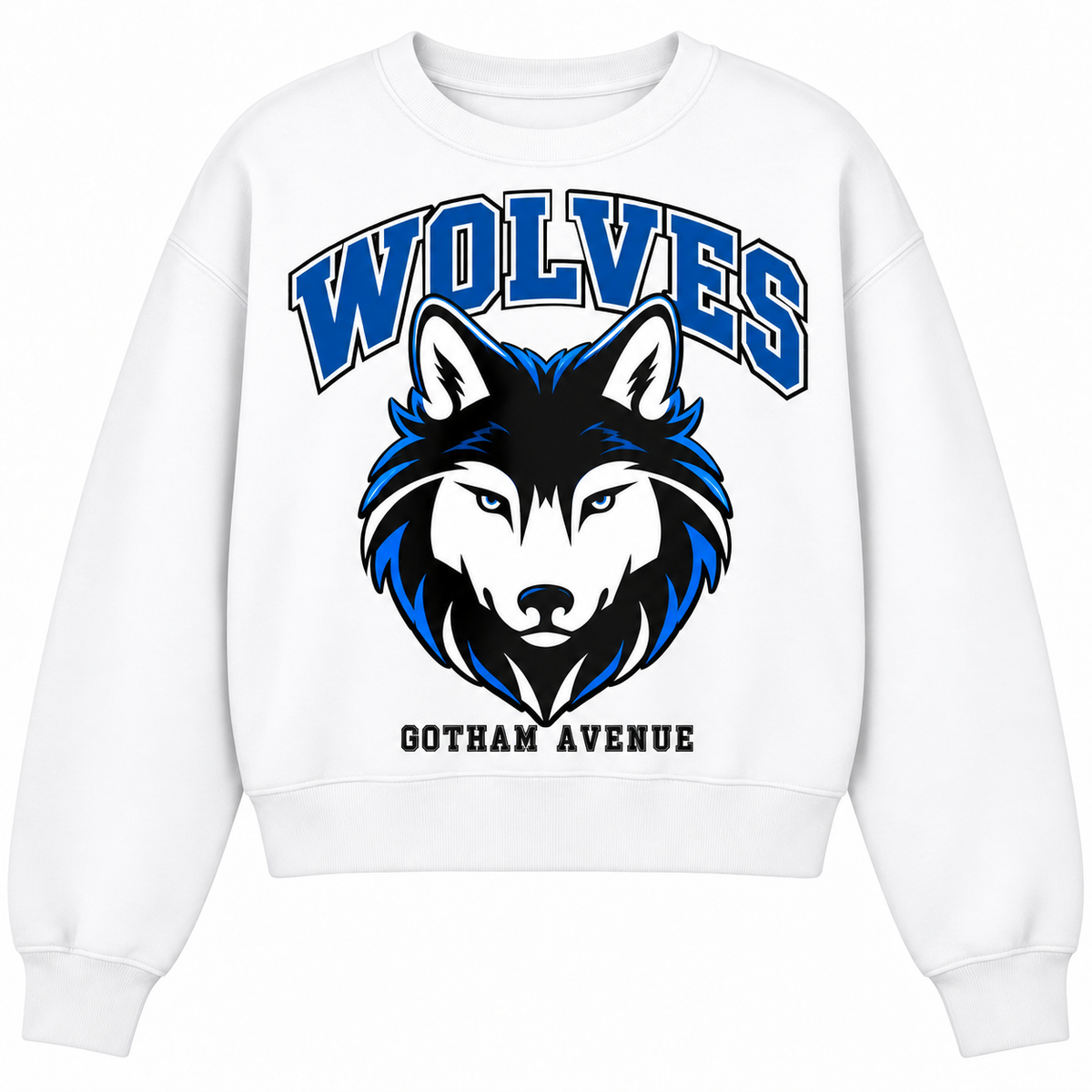 Gotham Avenue Wolves Women's Mascot Crop Sweatshirt — White