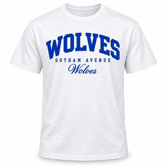 Gotham Avenue Wolves Collegiate Script Tee — White